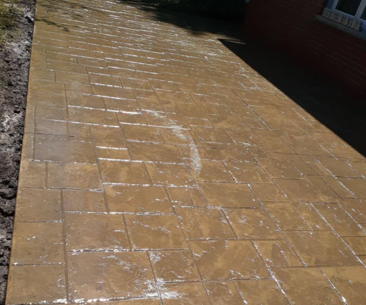 stamped concrete with glossy finish
